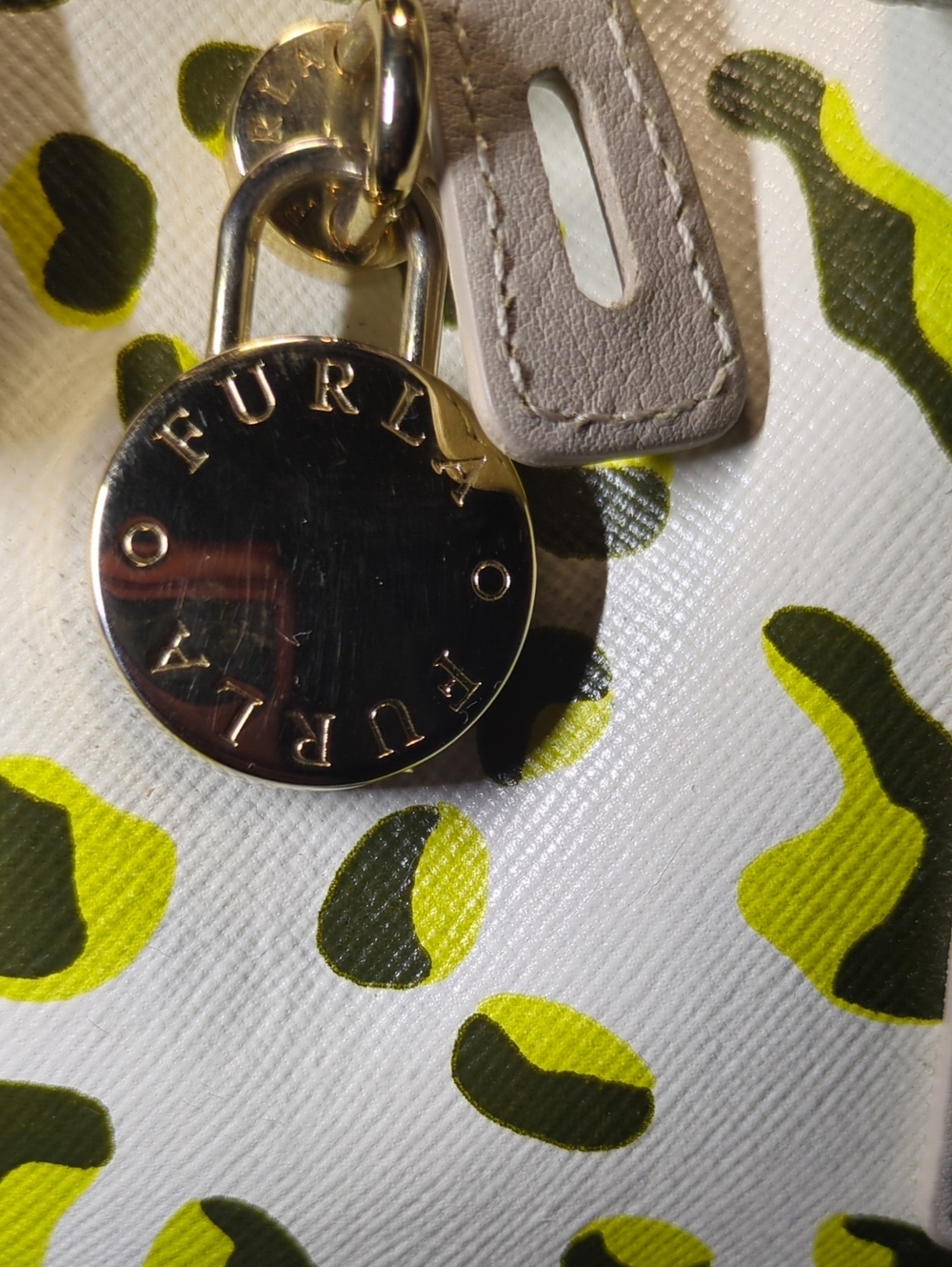 Furla White & Green Leopard Print Satchel - Picture 2 of 16